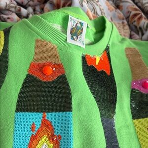 Vibrant Green Sequin Graphic Sweater